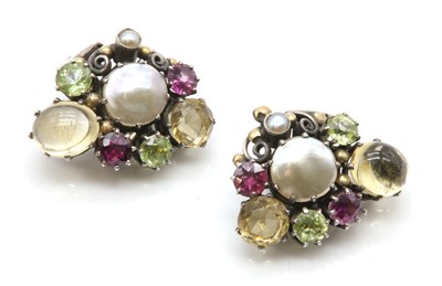Lot 147 - A pair of Arts & Crafts silver gemstone earrings, attributed to Dorrie Nossiter