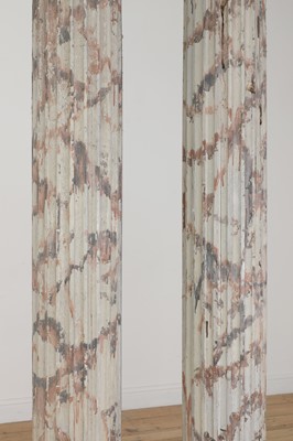Lot 414 - A pair of painted pine and faux marble fluted columns