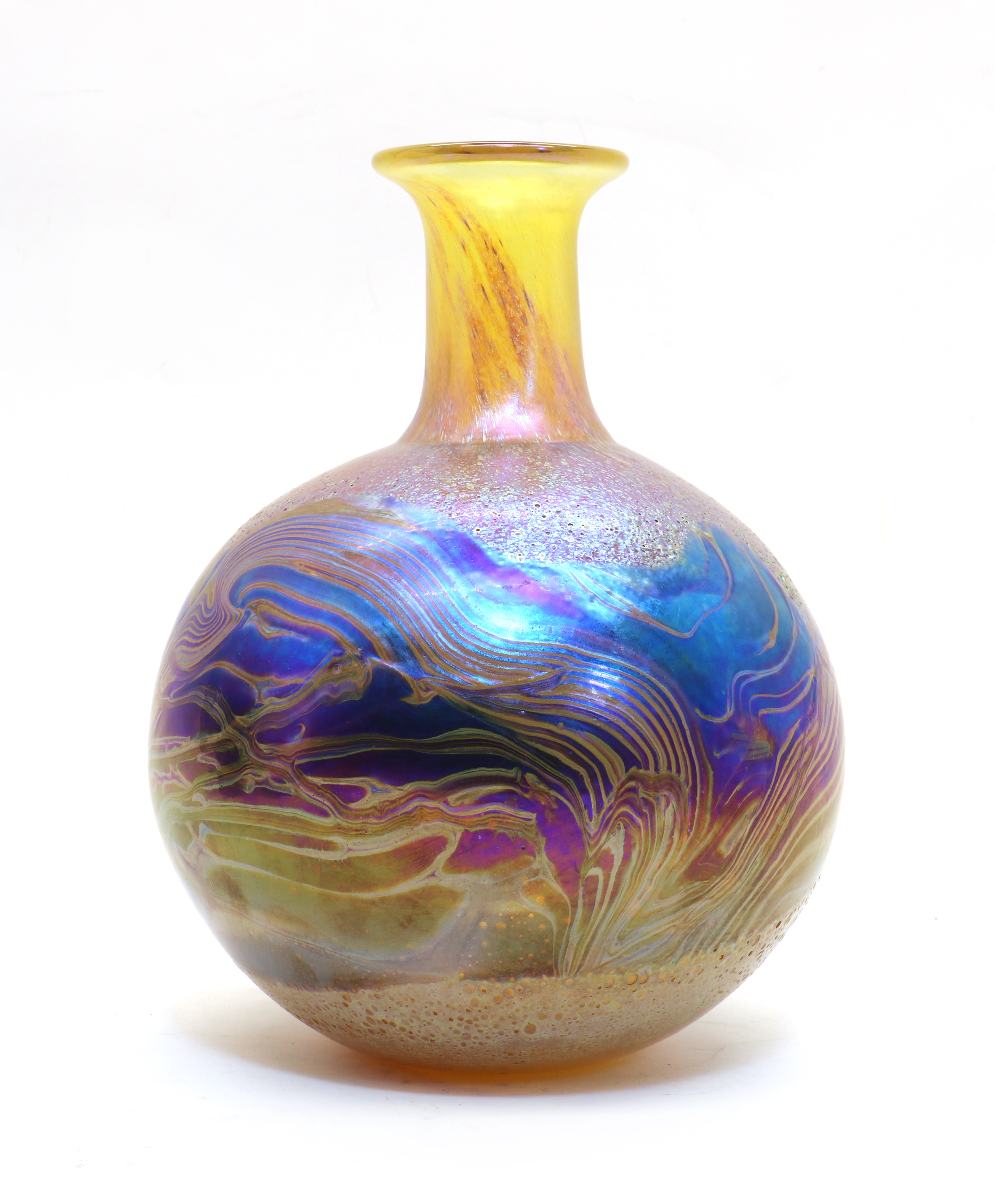 Lot 195 An iridescent glass bottle vase,