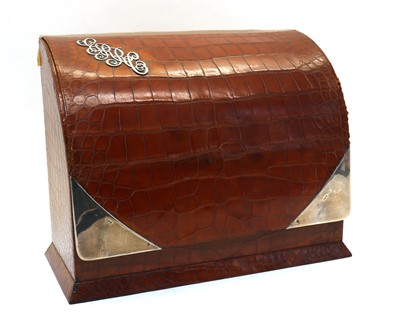 Lot 42 - An Edwardian silver mounted crocodile skin stationery box