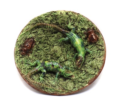 Lot 158 - A Mafra Caldas 'Palissy' style majolica charger