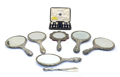 Lot 36 - A quantity of silver mounted dressing mirrors