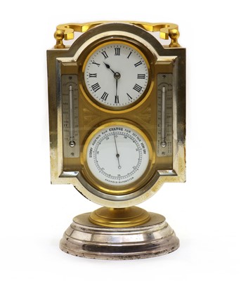 Lot 239 - An Edwardian silver plated combination timepiece barometer
