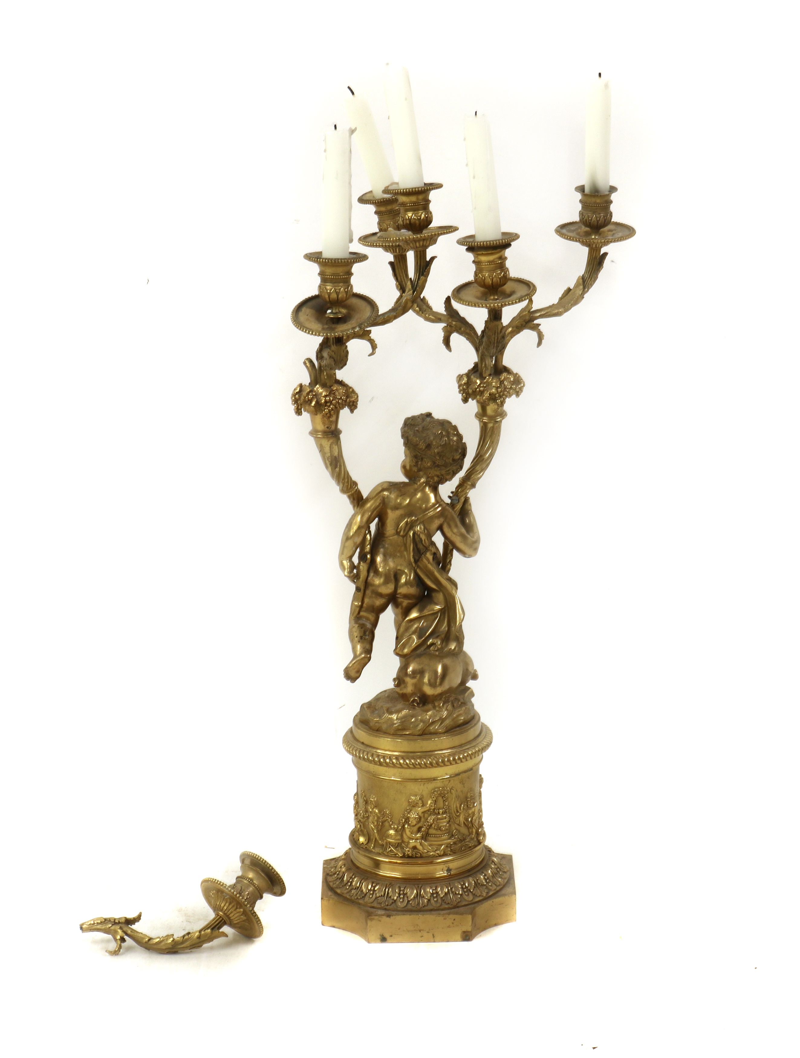 Lot 183 A French gilt brass table candelabra,