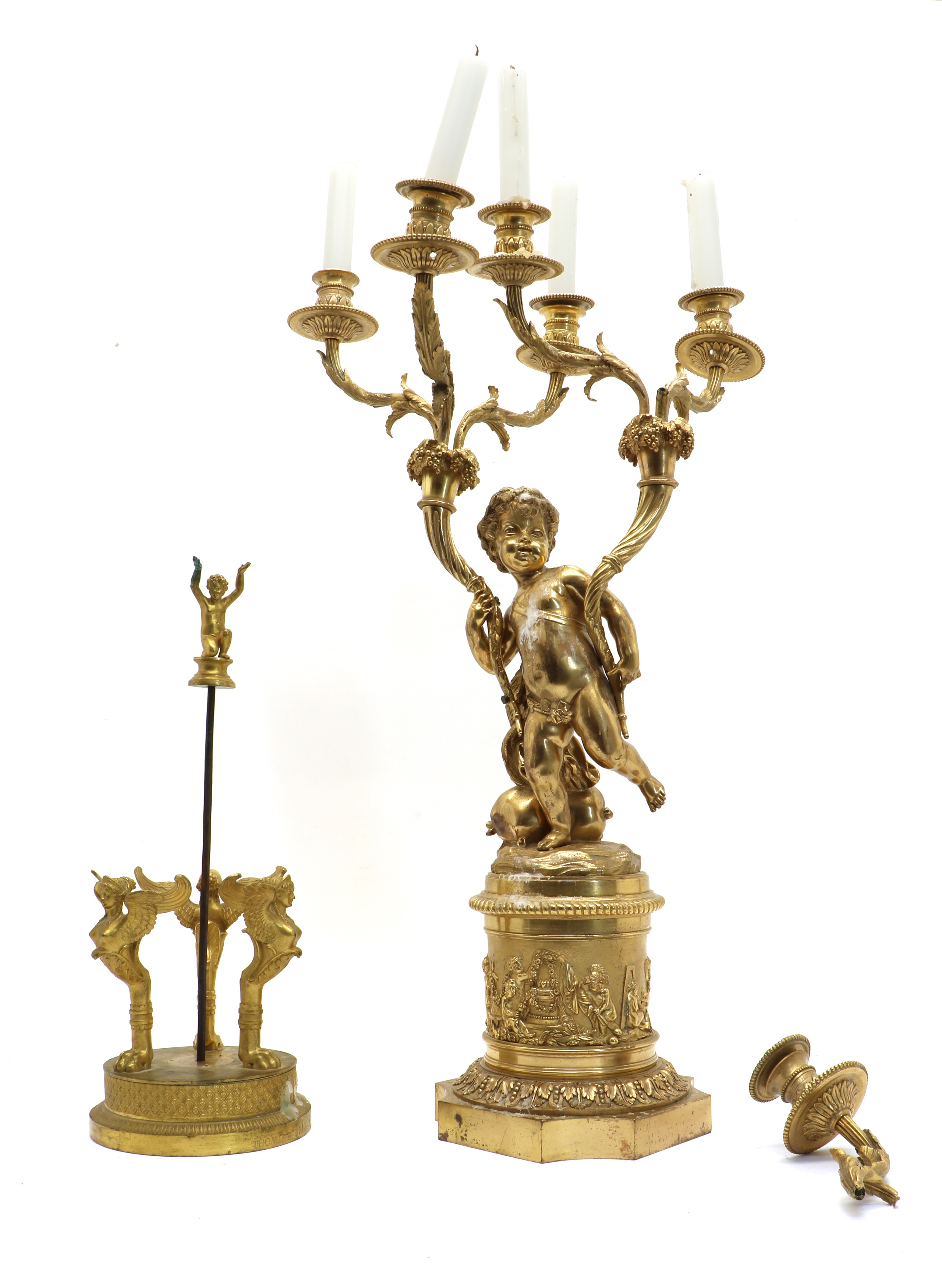 Lot 183 A French gilt brass table candelabra,