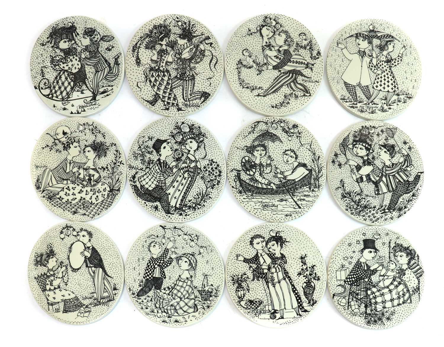 Lot 72 - A complete set of twelve Danish Nymølle pottery wall plates