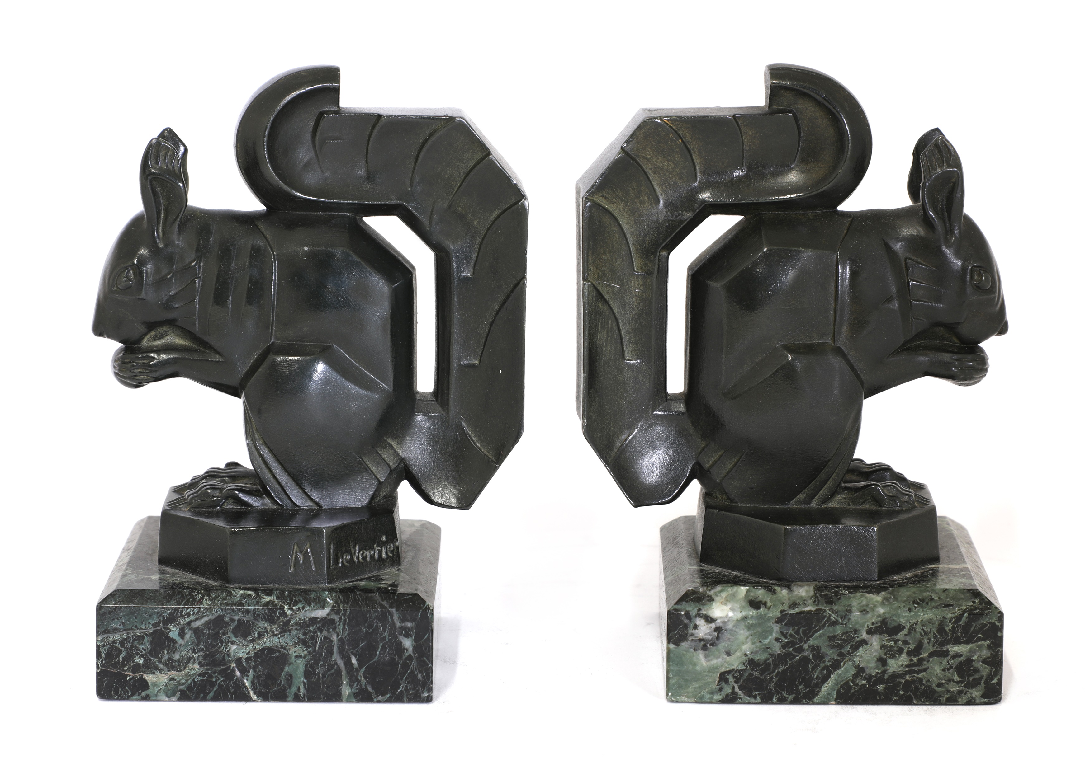 Lot 90 A pair of art metal squirrel bookends,