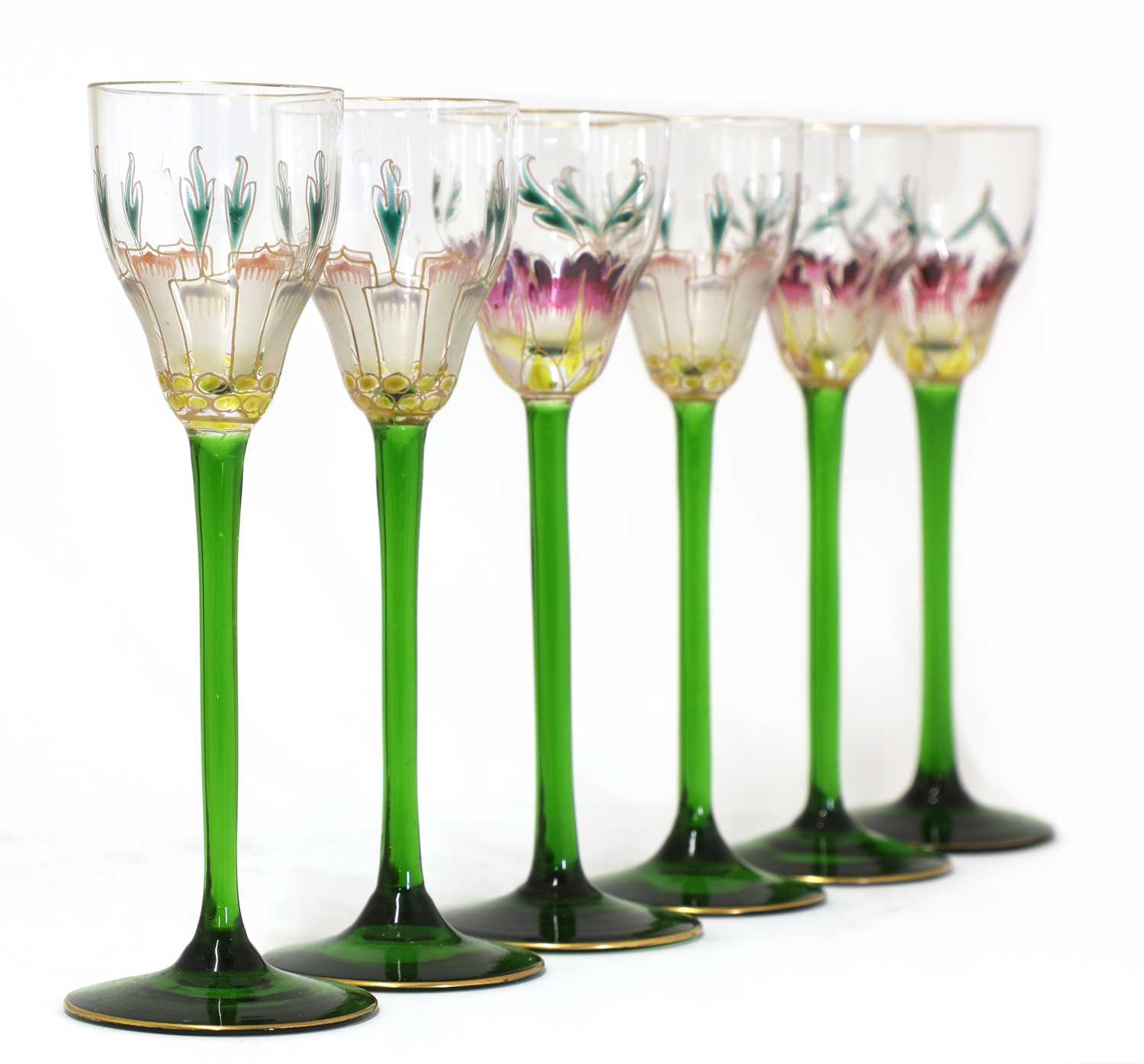 Lot 1 - A set of six Theresienthal Glassworks 'flower form' liqueur glasses