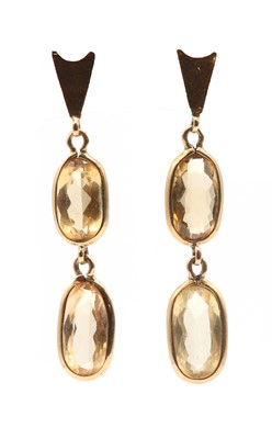 Lot 199 - A pair of gold yellow topaz drop earrings