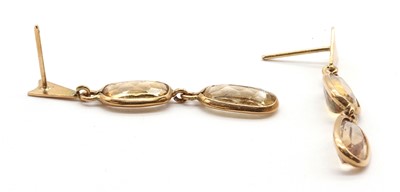Lot 199 - A pair of gold yellow topaz drop earrings