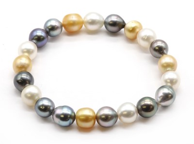Lot 336 - A multi-colour cultured South Sea Tahitian pearl bracelet