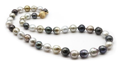 Lot 335 - A multi-colour graduated baroque cultured South Sea Tahitian pearl necklace