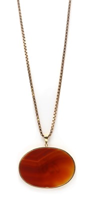 Lot 208 - A gold mounted cornelian pendant