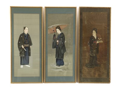 Lot 107 - A group of three Japanese gouache paintings