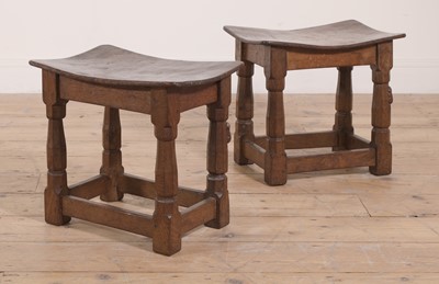 Lot 149 - A pair of Robert 'Mouseman' Thompson burr oak stools
