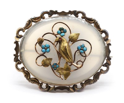 Lot 10 - A Victorian rolled gold chalcedony and turquoise brooch