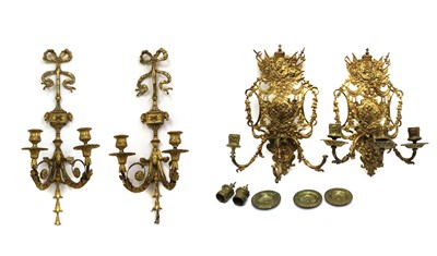 Lot 310 - A pair of neoclassical gilt gesso wall sconces