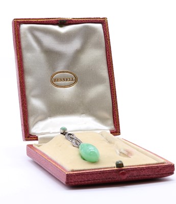 Lot 59 - A single jade and diamond drop earring
