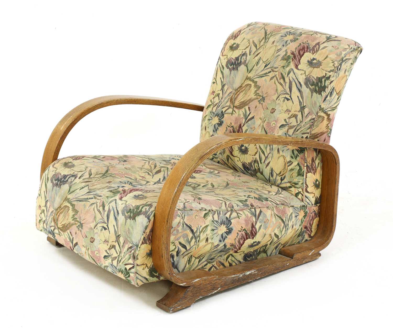 Lot 142 - An Art Deco oak 'Tank' armchair