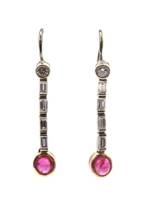 Lot 161 - A pair of two colour gold ruby and diamond earrings