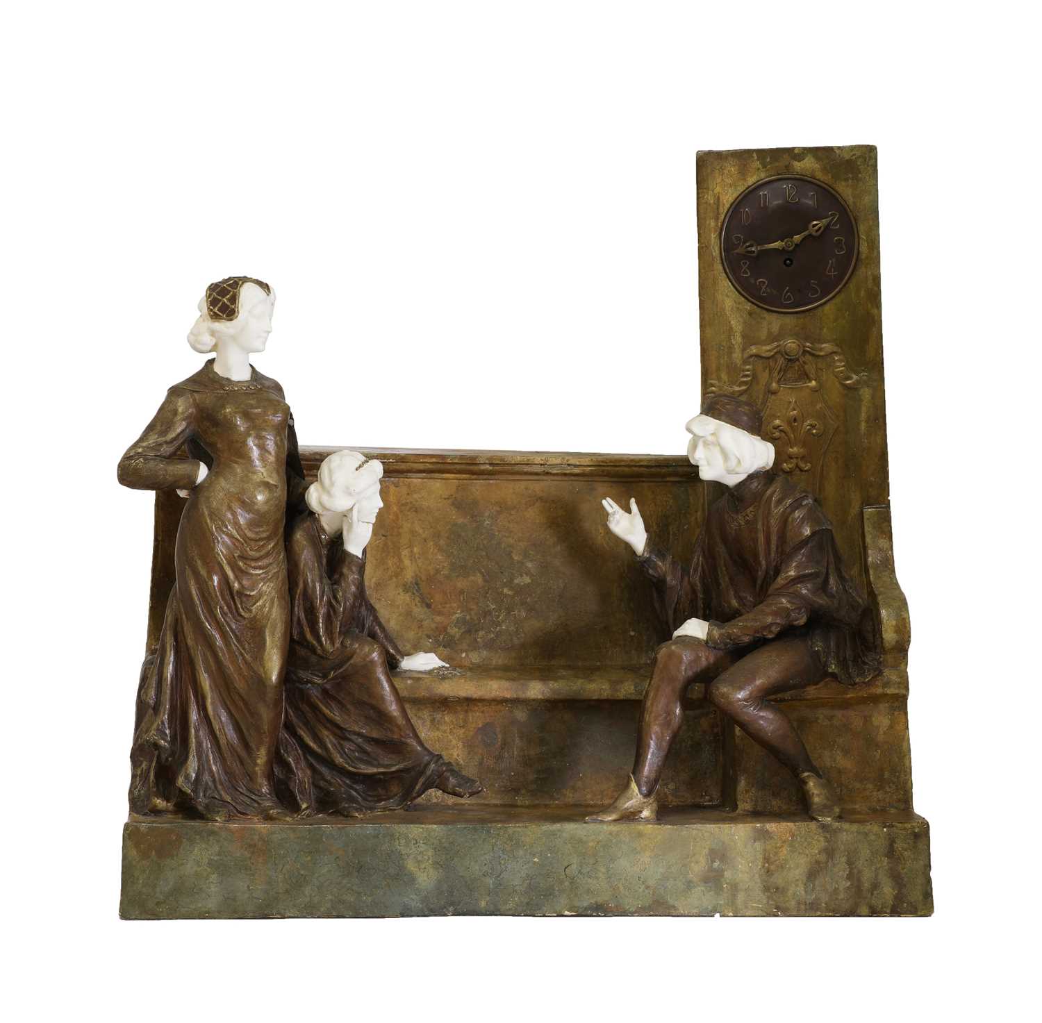 Lot 4 - A large Goldscheider painted terracotta clock