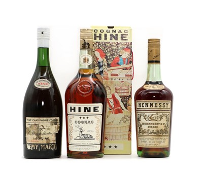 Lot 297 - A collection of Cognacs to include Hine 3 Star, 1960s, 1 litre (1) and two various others