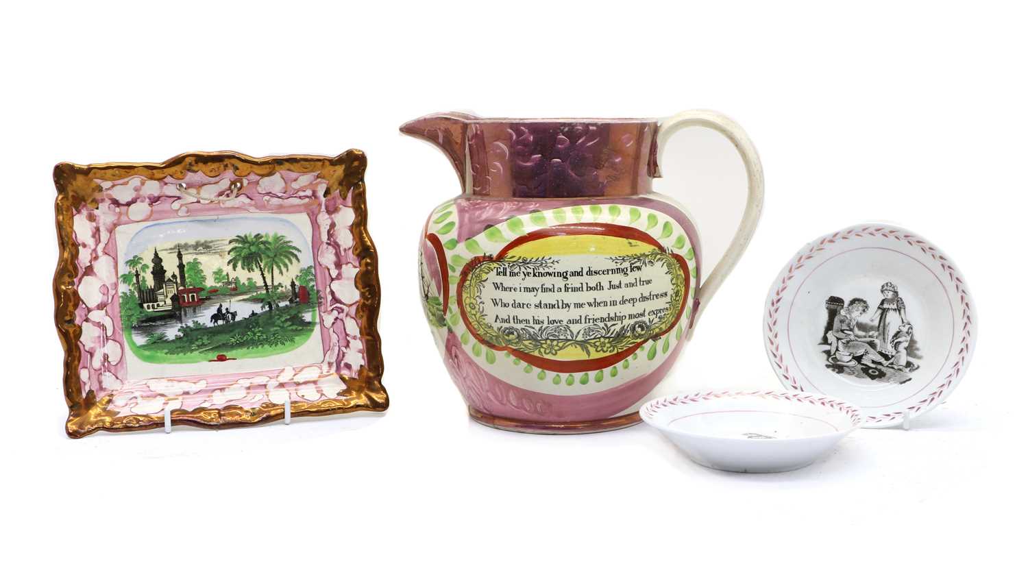 Lot 252 - A Sunderland pottery pink lustre wall plaque