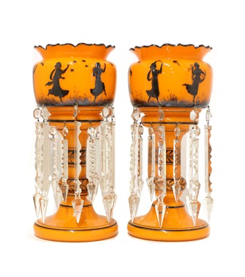 Lot 41 - A pair of Continental orange glass table lustres