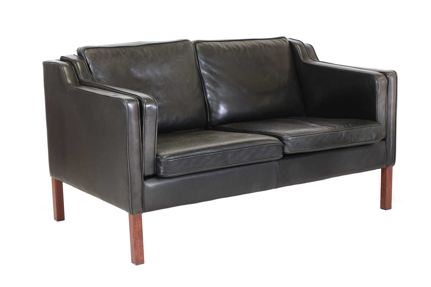 Lot 232 A Danish black leather twoseater settee,
