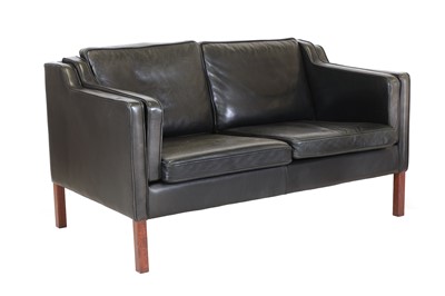 Lot 232 - A Danish black leather two-seater settee