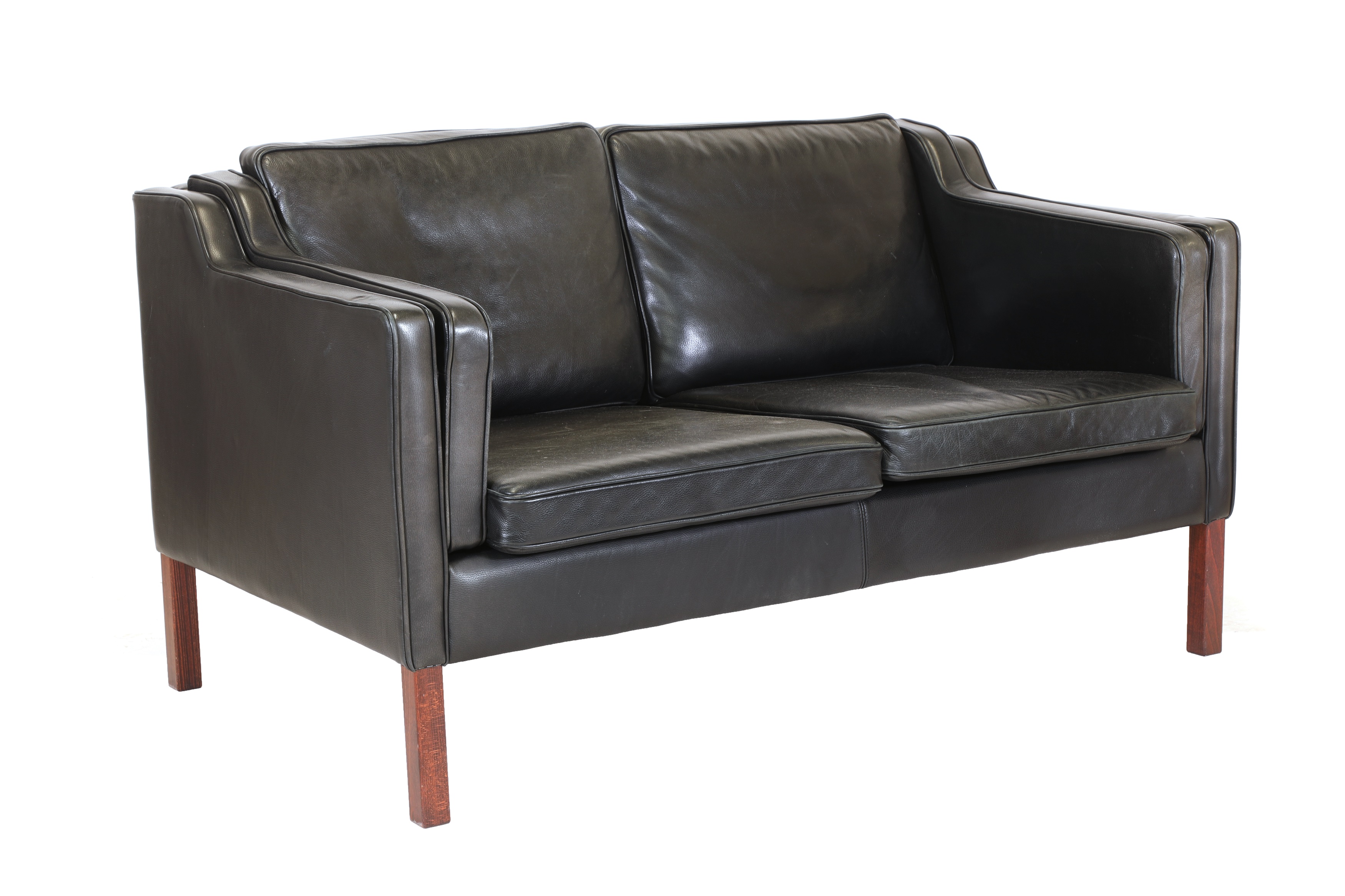 Lot 232 A Danish black leather twoseater settee,