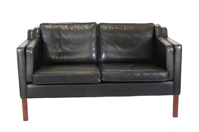 Lot 232 - A Danish black leather two-seater settee