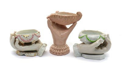 Lot 229 - A collection of Victorian Parian, glazed porcelain and pottery hand vases