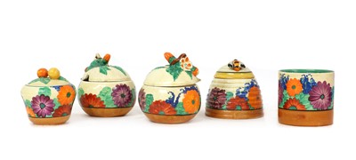 Lot 135 - A collection of five Clarice Cliff 'Gayday' preserve pots