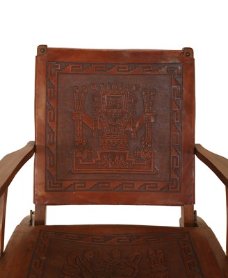 Lot 400 - A pair of hardwood and leather folding chairs