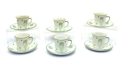 Lot 86 - A set of six Foley Art China 'Peacock Pottery' coffee cups and saucers