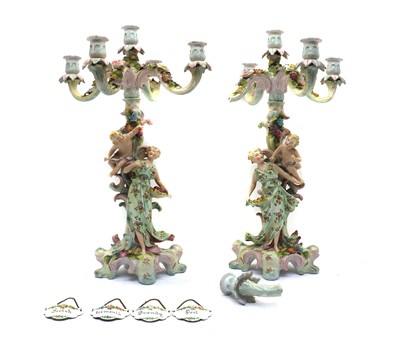 Lot 80A - A pair of Sitzendorf style porcelain candelabra
