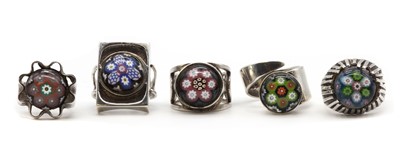 Lot 369 - Five Scottish silver millefiori glass rings, by Caithness Jewellery