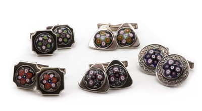 Lot 469 - Five pairs of Scottish silver millefiori glass cufflinks, by Caithness Jewellery