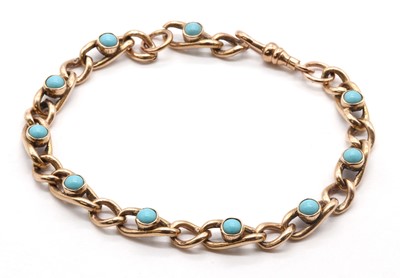 Lot 432 - A 9ct gold turquoise set curb bracelet
