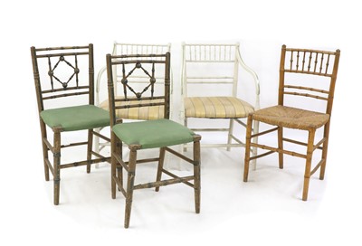 Lot 249 - A pair of faux bamboo painted side chairs