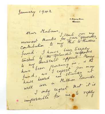 Lot 165A - A signed letter by Clementine Churchill