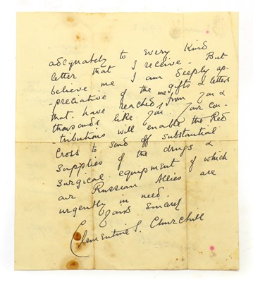 Lot 165 - A signed letter by Clementine Churchill