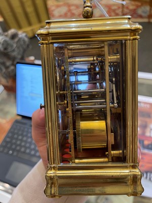 Lot 324 - A gilt-brass gorge-cased petite sonnerie carriage clock