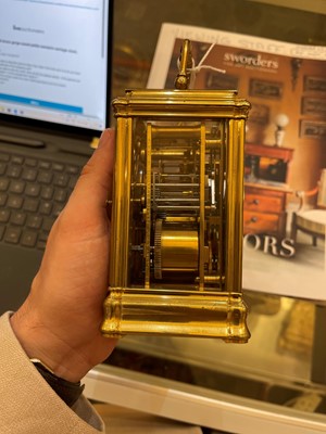 Lot 324 - A gilt-brass gorge-cased petite sonnerie carriage clock
