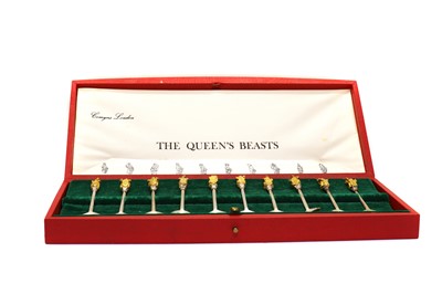 Lot 27 - A cased set of ten silver 'Queen's Beasts' spoons