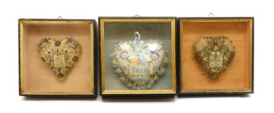 Lot 301 - A group of three Victorian heart-shaped Valentine cushions