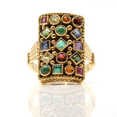 Lot 141 - A Portuguese gold assorted gemstone plaque ring