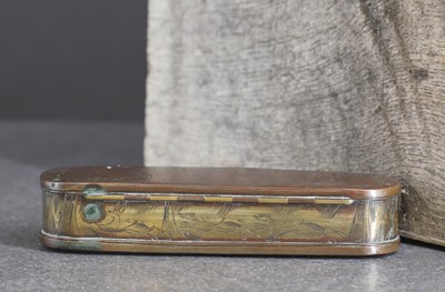 Lot 16 - A copper and brass tobacco box