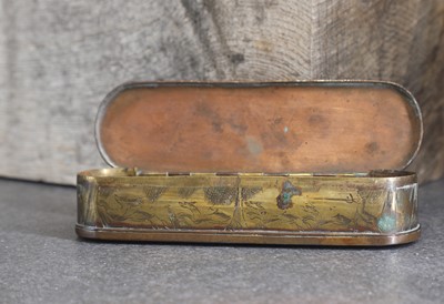 Lot 16 - A copper and brass tobacco box